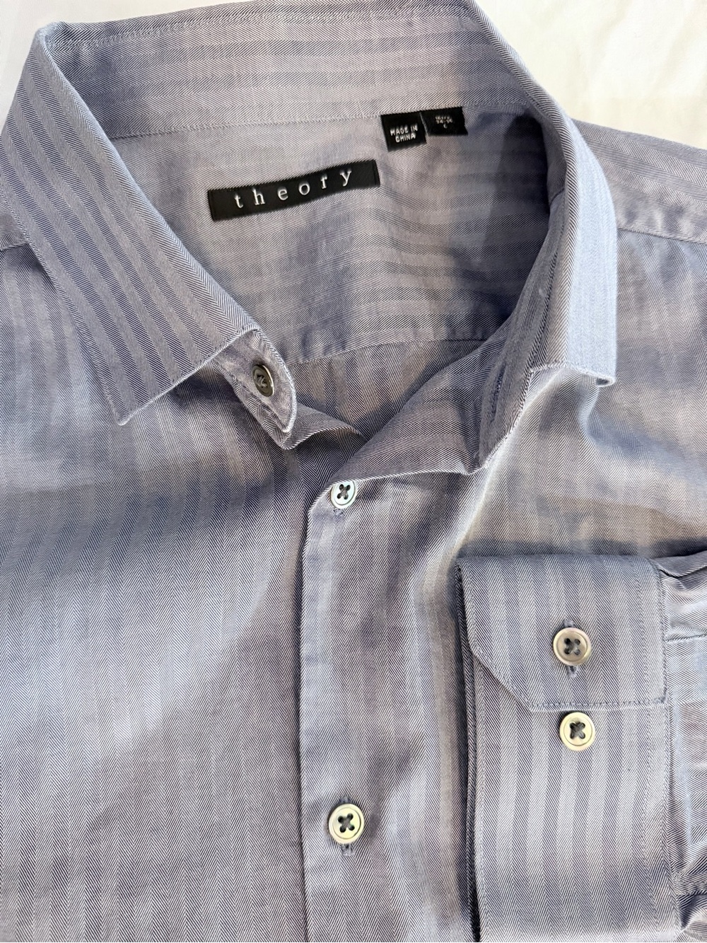 Theory Men's Long Sleeve Collared Shirt Gray Cotton Size 16.5 34/35